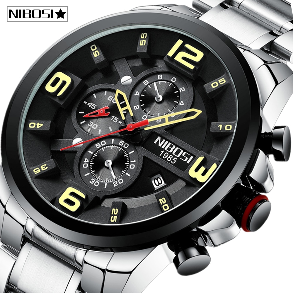NIBOSI Mens Watches Top Brand Luxury Big Dial Sport Watch Full Steel Waterproof Business Digital Clock Relogio Masculino