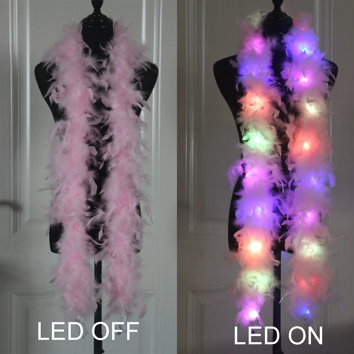 Federboa, LED-Lichterkette, Schal, Lichterkette, leuchtende Federstiefel, 2 m, für Party, Hochzeit, Weihnachtsbaum, Heimdekoration, Halloween: Rot