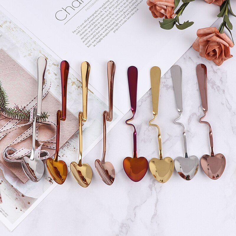Taza de café o té creativa en forma de miel, cucharas colgantes, cuchara de té de corazón de oro rosa de acero inoxidable, 1 Uds.