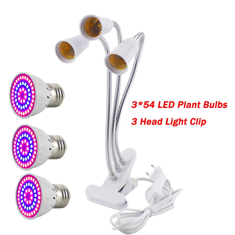 Bulb 3 Hoofd Lampen Cultivo Plant Grow Light Rood Blauw Licht Voor Hydro Groei Lamp Growbox Led Indoor Kas Fitolampy: 54 LED / 110V / VS