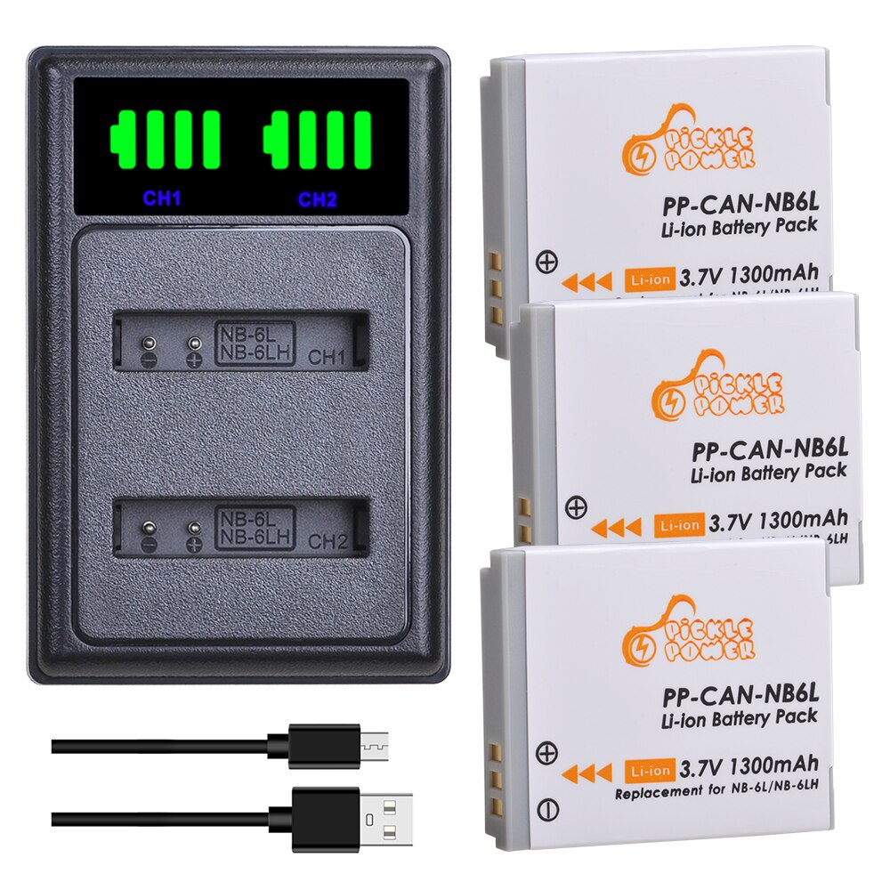 NB-6LH batería NB-6L NB 6L NB6L cargador de batería Kits para Canon PowerShot D10 D20 D30 S95 SX260 SX280 SX540 SX700 SX710 HS Camera: Charger and 3Battery