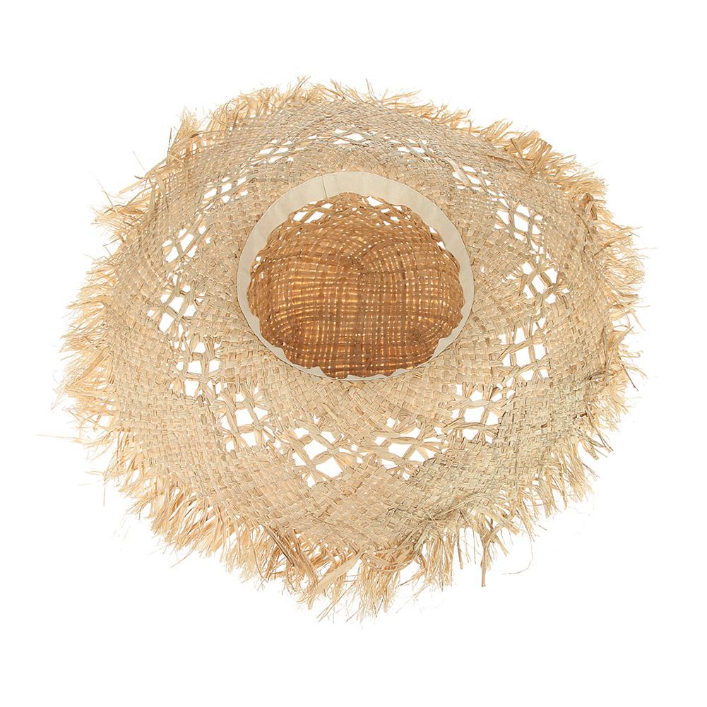 Zomerstrandhoed van harige raffia stro, handgeweven hoeden voor dames, grote piek voor buitenreizen, zonnehoed, zonnepet