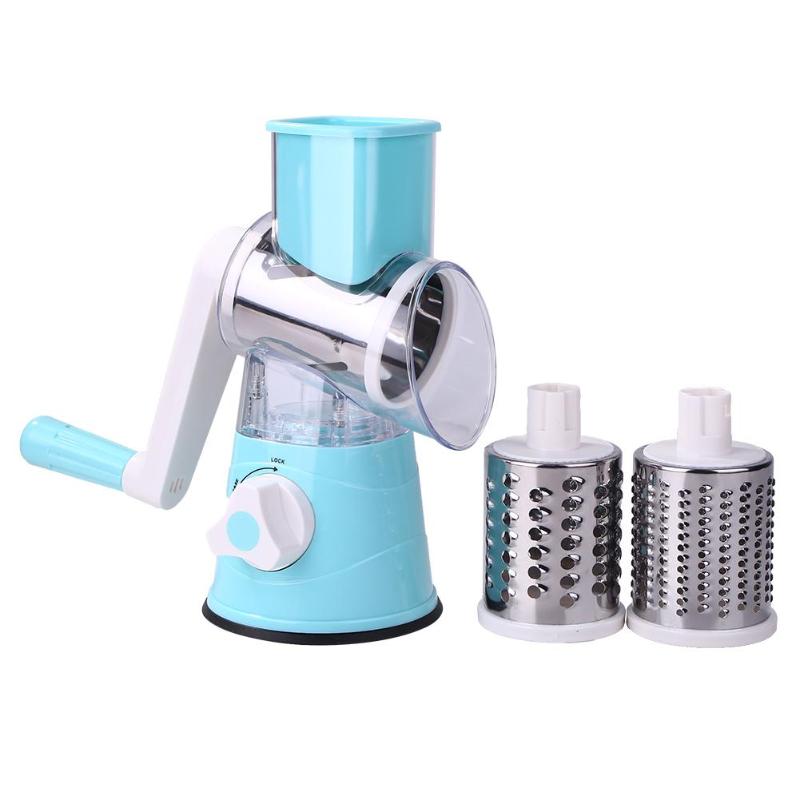 Manual Vegetable Cutter Slicer Multifunctional Round Mandoline Slicer Potato Cheese Fruit Shredder Grater Kitchen Food Processor: Blue