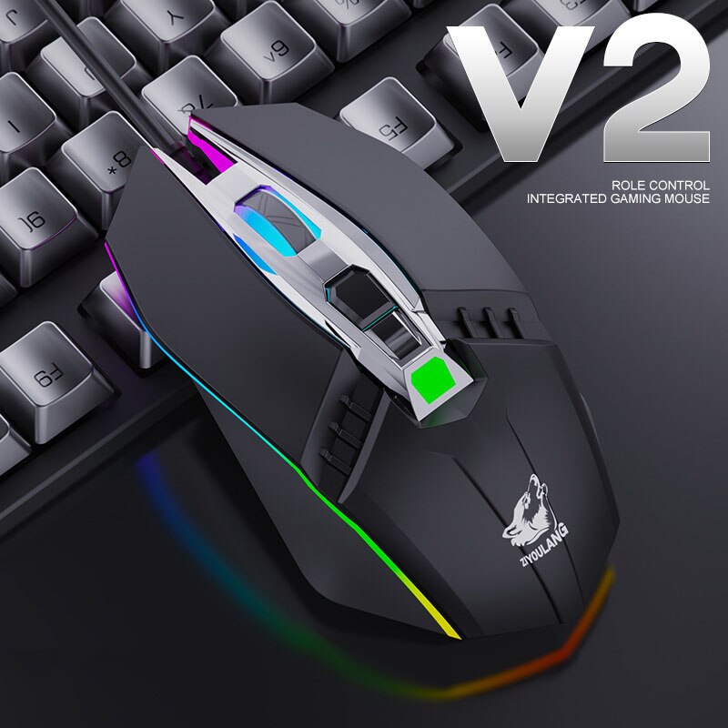 Free Wolf V2RGB Gaming Mouse Ergonomic Mechanical Wire Mouse 1800DPI Adjustable Optical LED Mouse for Pc Laptop