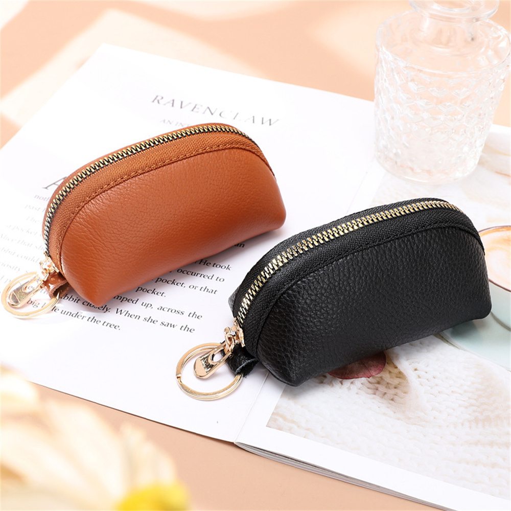 Bolsa organizadora de cuero suave para hombres y mujeres, cartera para llaves de coche, llavero de casa, funda para llaves con cremallera, Mini bolsa para tarjetas