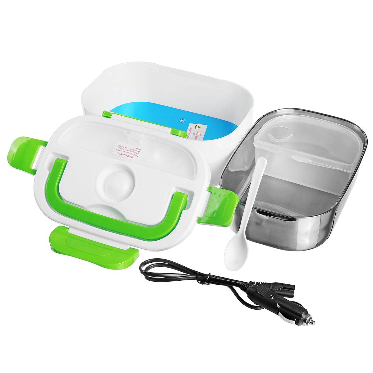 Caja de almuerzo eléctrica portátil de 12V calentada de acero inoxidable cajas Bento contenedor de comida de arroz para el hogar de la Oficina de la escuela: green