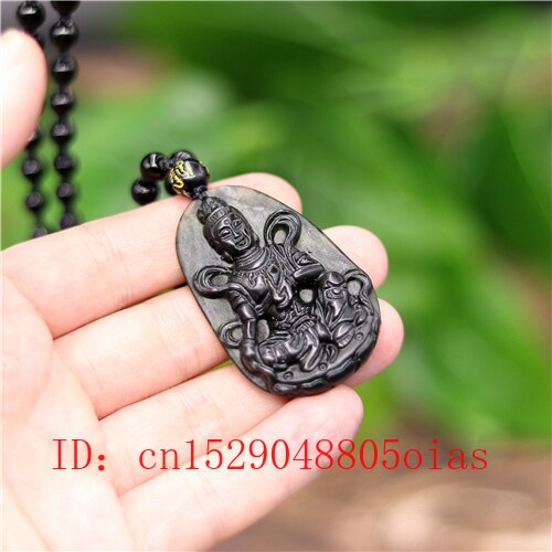 Natuurlijke Zwart Groen Chinese Jade Guanyin Hanger Obsidiaan Ketting Charm Sieraden Accessoires Gesneden Amulet Voor Mannen