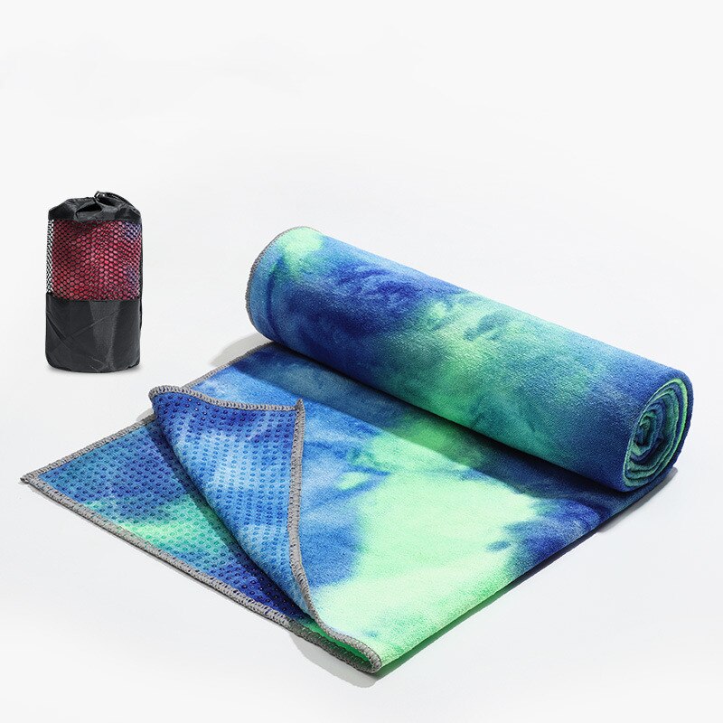 Yoga håndklæde silikone prikker slipsfarve trykt mat yoga håndklæde skridsikker superabsorberende mikrofiber yoga håndklæde med bærepose: Beige