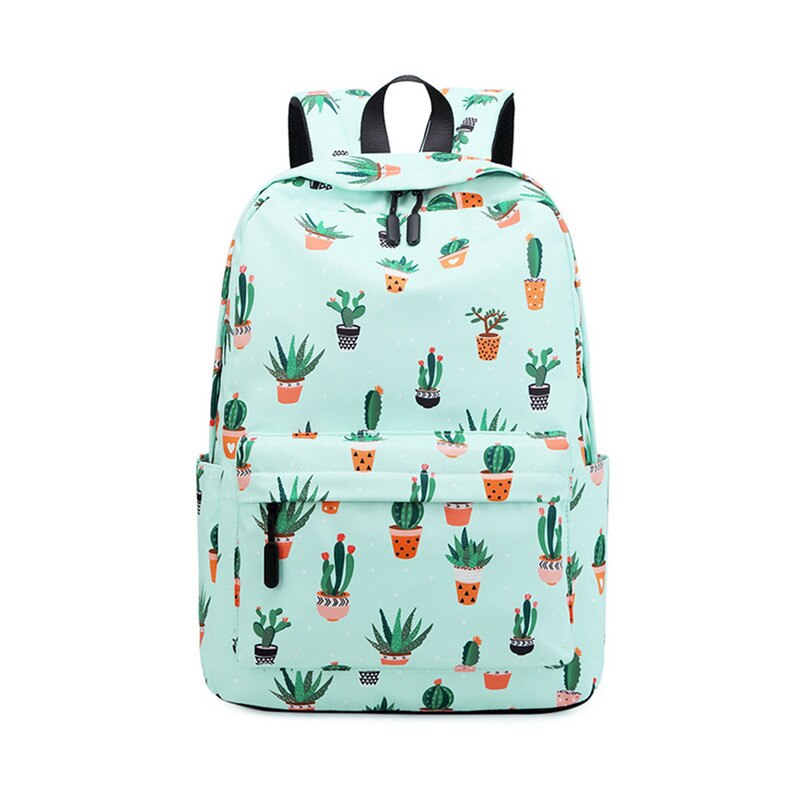 Fengdong skole rygsæk til teenagepige kaktus udskrivning bærbar rygsæk 15.6 studerende rygsæk skoletaske til piger børn bogtaske: Grøn