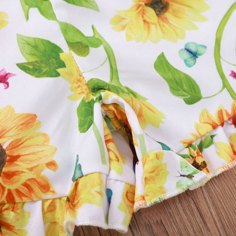 Populaire Peuter Meisjes Zomer Sling Ruches Rompertjes Mouwloze Zonnebloem Print Jumpsuit