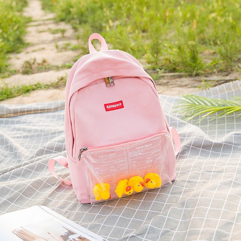 Ryggsäck kvinnor kvinnliga casual transparent med tecknade ankor canvas ryggsäckar studenter skola axelväskor: 1 rosa