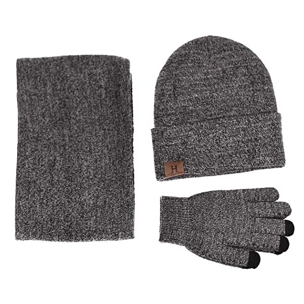 Winter Warm Beanie Hat Scarf Gloves Set Unisex Winter Warm Knitted Beanie Hat Neck Glove for Men Women XRQ88: Light hat 3 piece H