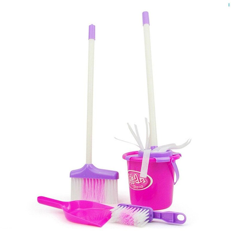 Children Cleaning Toy Set Girls Housekeeping Pink Sweep Pretend Play Set Kids Educational Toy Assemblage