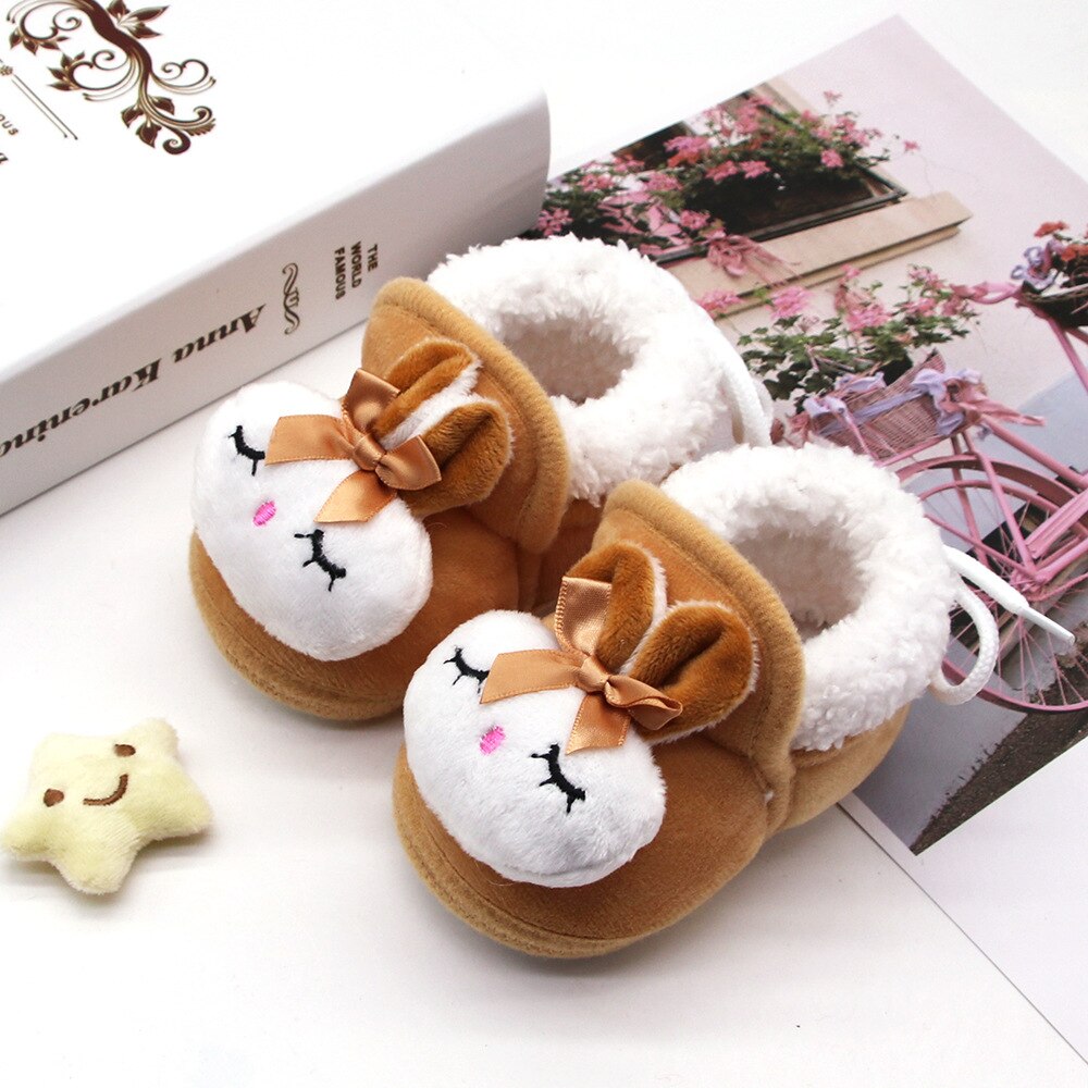 2020 nova Infantil Inverno Botas de Neve Sapatos De Bebê Anti-Slip Sole Bow-knot Inverno Quente Ata Acima As Sapatilhas faux Fur Berço Sapatos Vermelhos: Marrom / 13
