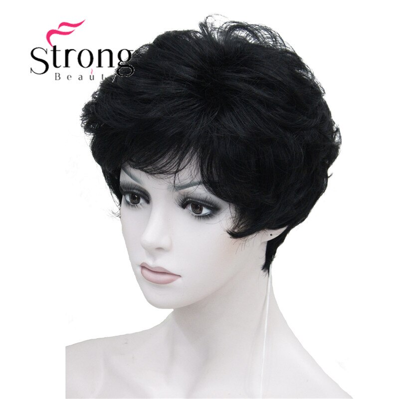 StrongBeauty Dame Frauen Kurze Syntheic Natürliche Welle Perücken Licht Braun Haar Perücke FARBE ENTSCHEIDUNGEN: 1 dunkel Schwarz