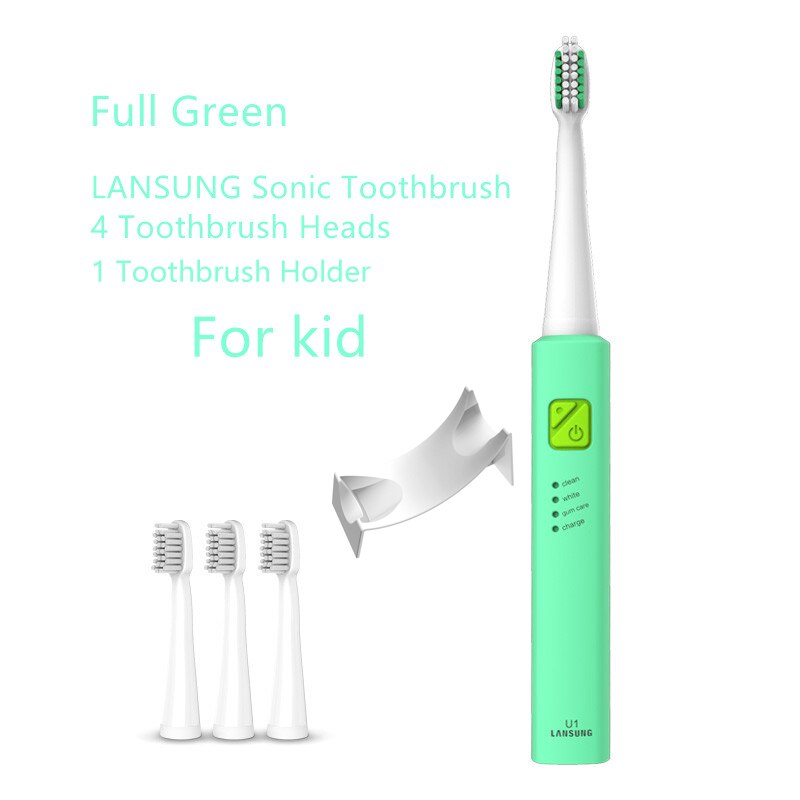 LANSUNG brosse à dents électrique sonique Ultra sonique brosses à dents rechargeables USB avec 4 pièces têtes de rechange et 1 porte-brosse à dents: Full Green