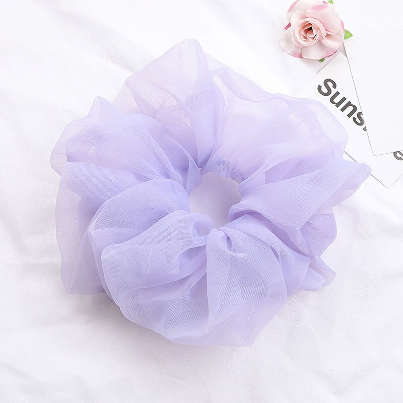 Scrunchies de malla de gran tamaño para mujer, cuerda romántica para el cabello rosa y azul, lazos para el cabello de Organza de tul transparente, accesorios para el cabello, banda para el cabello: Púrpura claro