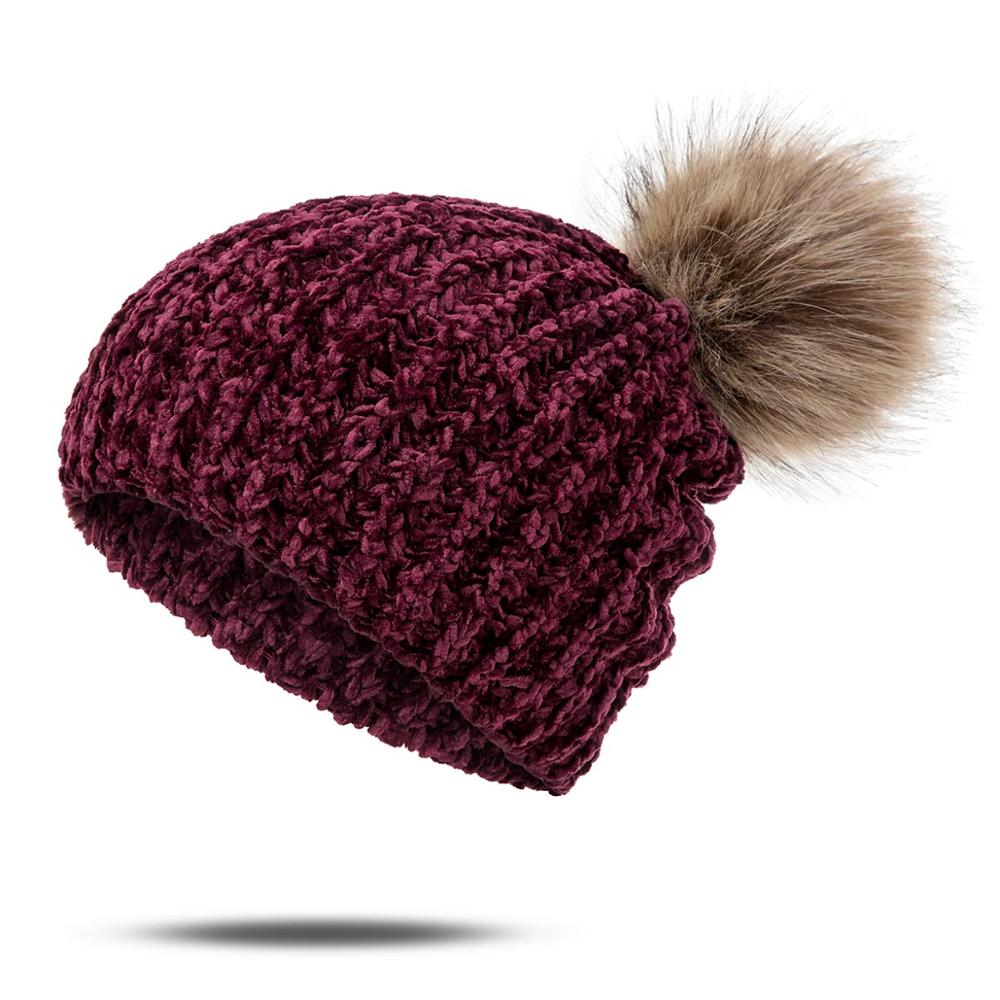 Wintermuts dames gebreid plus fluwelen winter warme muts dames effen kleur pompon muts meisjes kleding accessoires