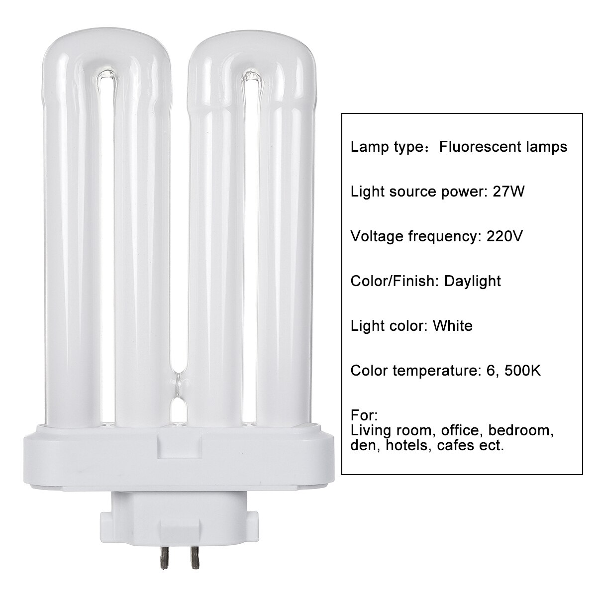 Højeffektiv 27w 6500k 4-- pin rør kompakt lysstofrør energibesparende pære hvid 4 rækker rør indendørs belysning