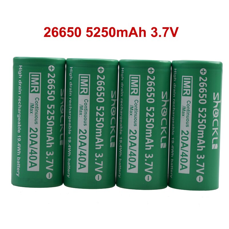Shockli 26650 5250mAh 3.7v Li-ion rechargeable battery 30A 40A 26650 lithium battery for high power flashlights torch