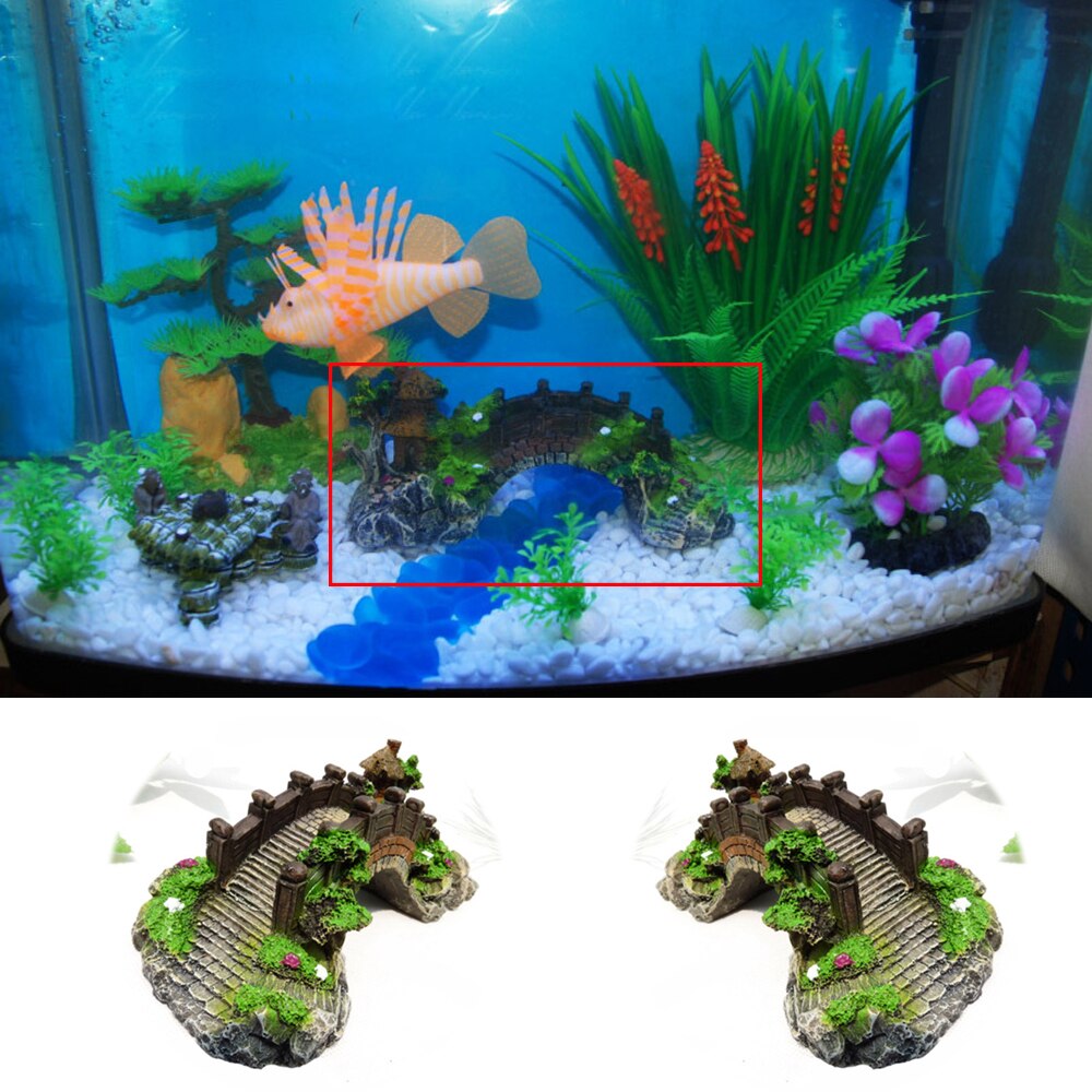 Aquarium Decoratie Aquarium Brug Landschap Ornamenten Pavilion Boom Hars Rotstuin Brug Simulatie Planten Decoratie