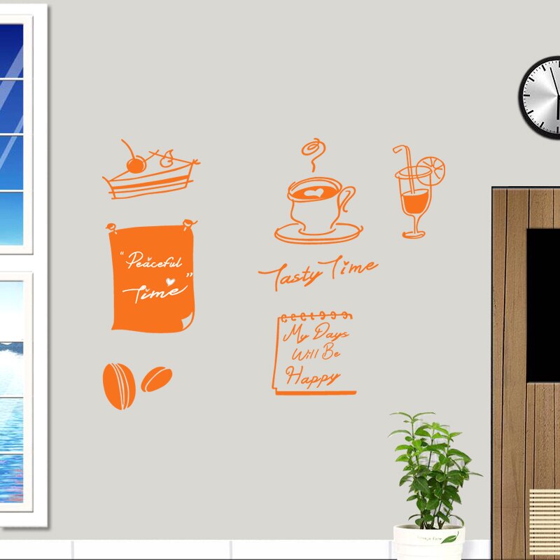 Pegatina de cafetería y zumo de frutas, calcomanía artística de vinilo para pared, decoración Mural, café, café, pegatinas de vidrio, cafetera, 1012