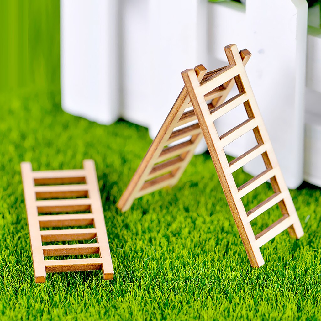 10Pcs Micro Landscape Decoration Wooden Ladder Ornament Garden DIY Crafts Wood