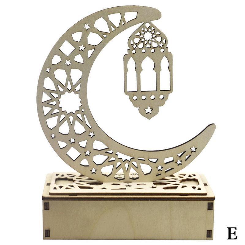 en bois lune bougie lumière Eid moubarak Ramadan décor maison ornement Plaque suspendus pendentif Islam musulman événement fête fournitures: E