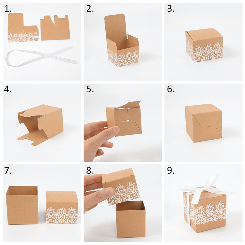 10/30/50pcs Lace Bow Candy Boxes Wedding for Guests Chocolate Packaging Box Bag Birthday Party Baby Shower Supplies