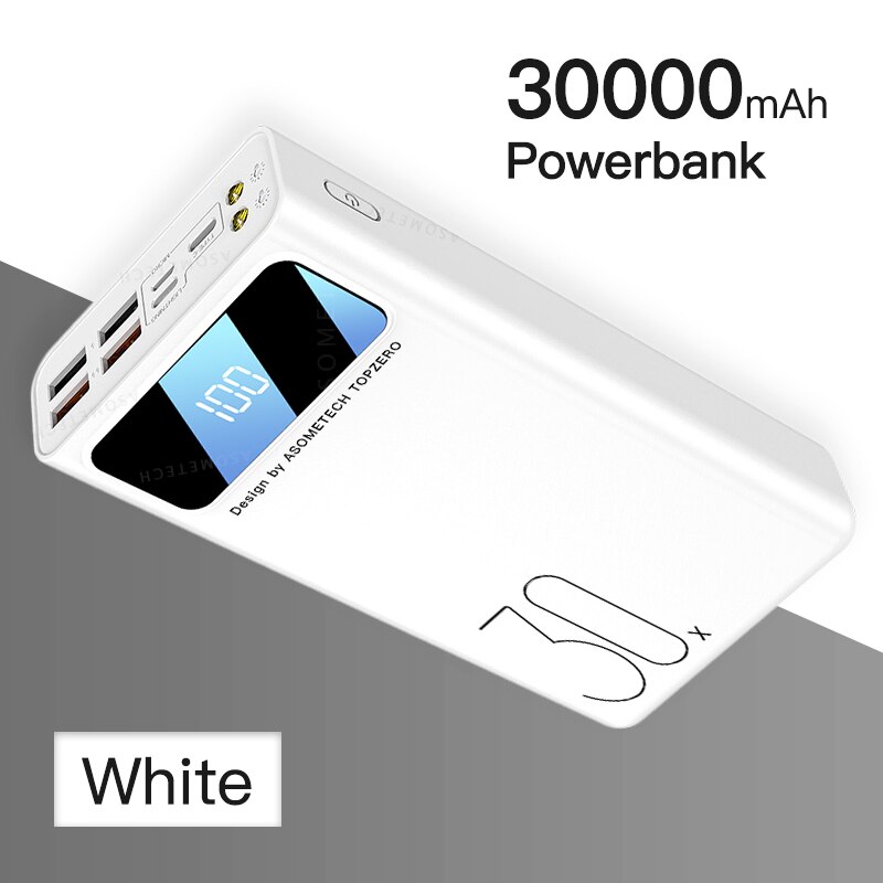 30000mAh Power Bank 4 USB Outputs LED Portable Powerbank USB Type C 30000 mAh Poverbank External Battery Pack For Phone Tablet: White
