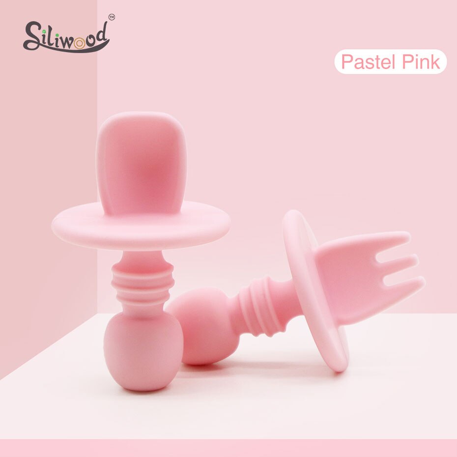 Kind Voeden Baby Bestek Houten Silicone Baby Veilig Voeden Zuigelingenvoeding Accessoires Cartoon Babyvoeding Lepel Vork: 2pc Pink set