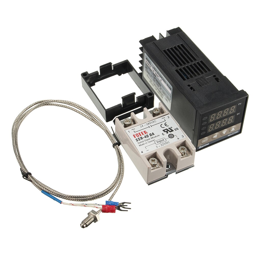 Digitale 220V PID REX-C100 Temperatur Controller + max.40A SSR + K Thermoelement, PID Controller Set + Kühlkörper