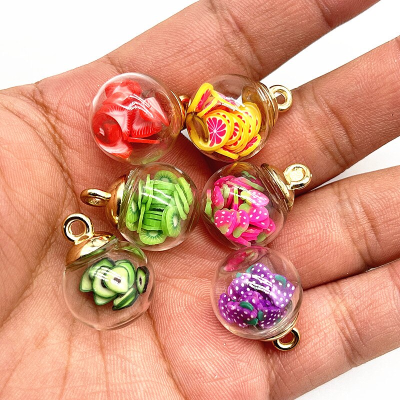 10pcs 16mm Colorful Transparent Ball Glass Polymer Clay Charms Pendant Find Hair Accessories Jewelry Charms Earring: 13