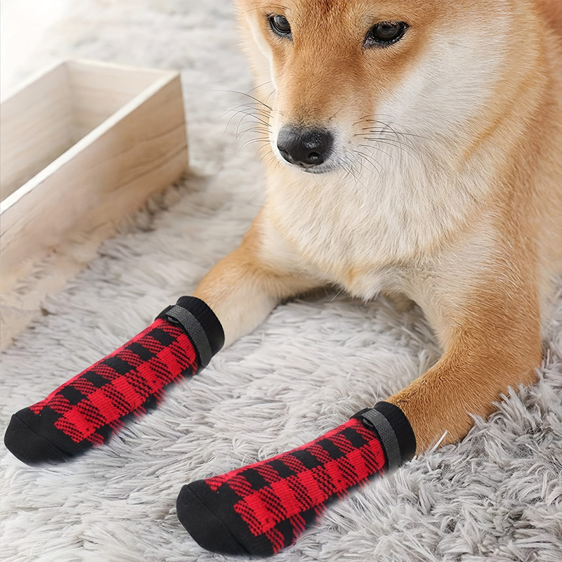 4 unids/set calcetines antideslizantes para perros 4 Uds Protector de pata Control de tracción ropa interior ajustable tejida con refuerzo de goma