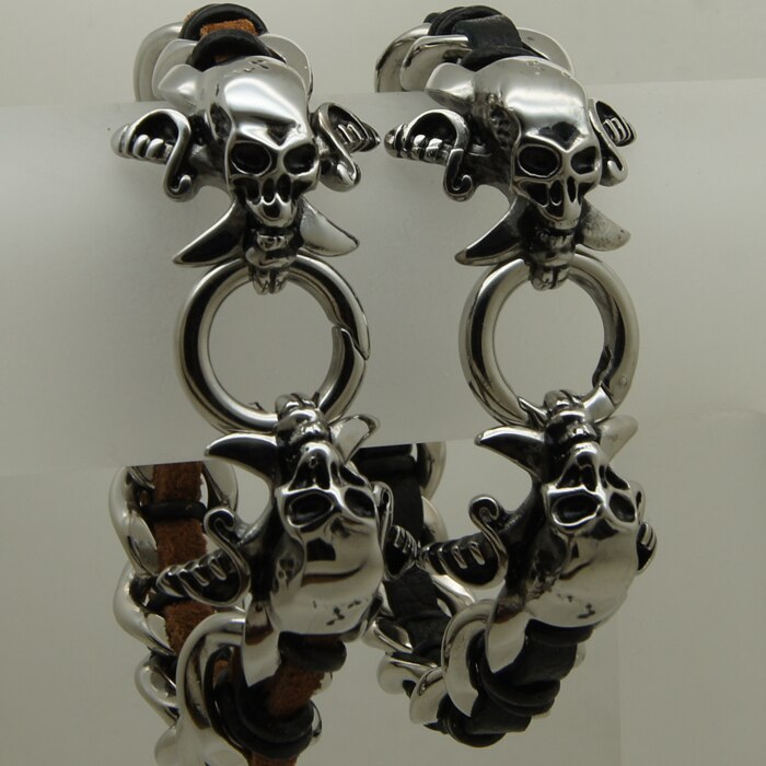 Schädel tragen kreuz schwert geflochtenem leder 316 edelstahl Armbinde neue