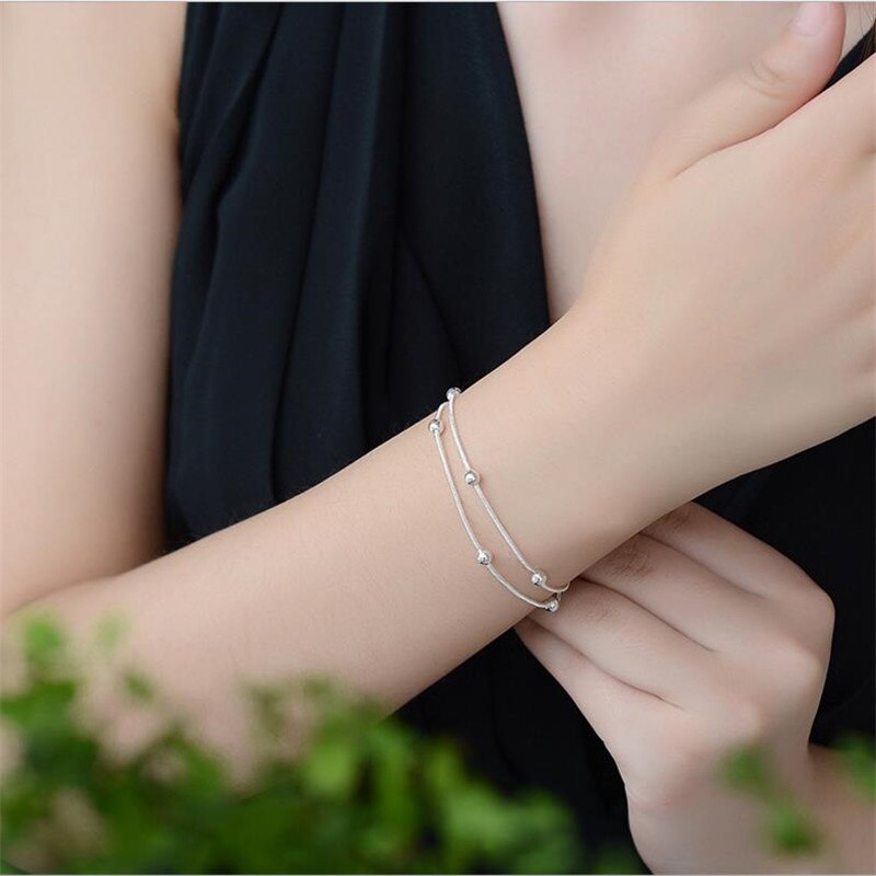 Everoyal Trendy 925 Sterling Zilveren Enkelbanden Voor Vrouwen Sieraden Leuke Double Layer Link Chain Armbanden Meisje Verjaardag Accessoires