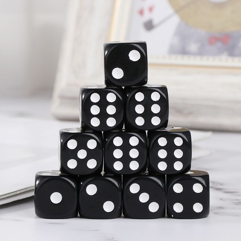 10pcs/Set 16mm Acrylic Dice Black/White 6 Sided Casino Poker Game Bar Party Dice Suppiles