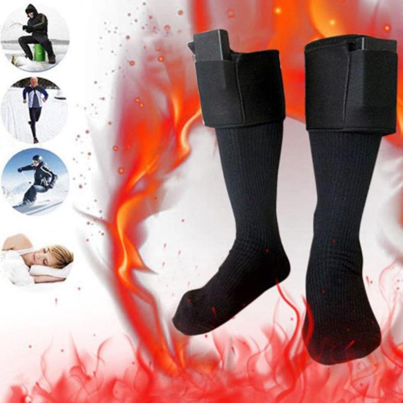 Calcetines de ciclismo para hombre y mujer, calcetines de algodón con batería de carga calentada, calcetines de invierno con batería recargable, calentadores eléctricos para pies