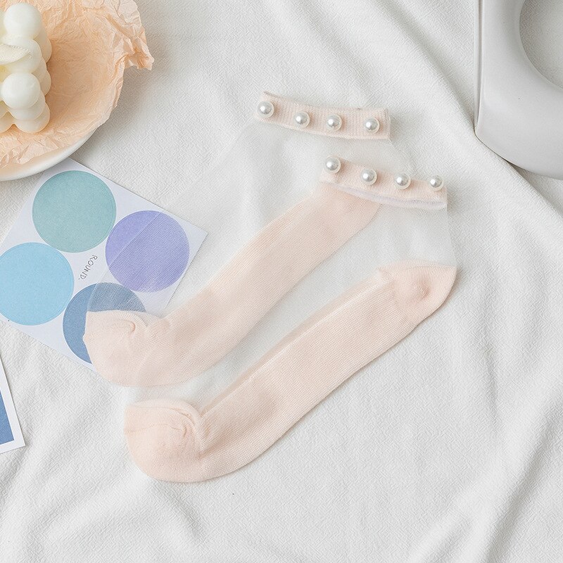 Lente en zomer dames ademende parelmoer glazen zijden sokken japanse snoepkleur casual studentensokken