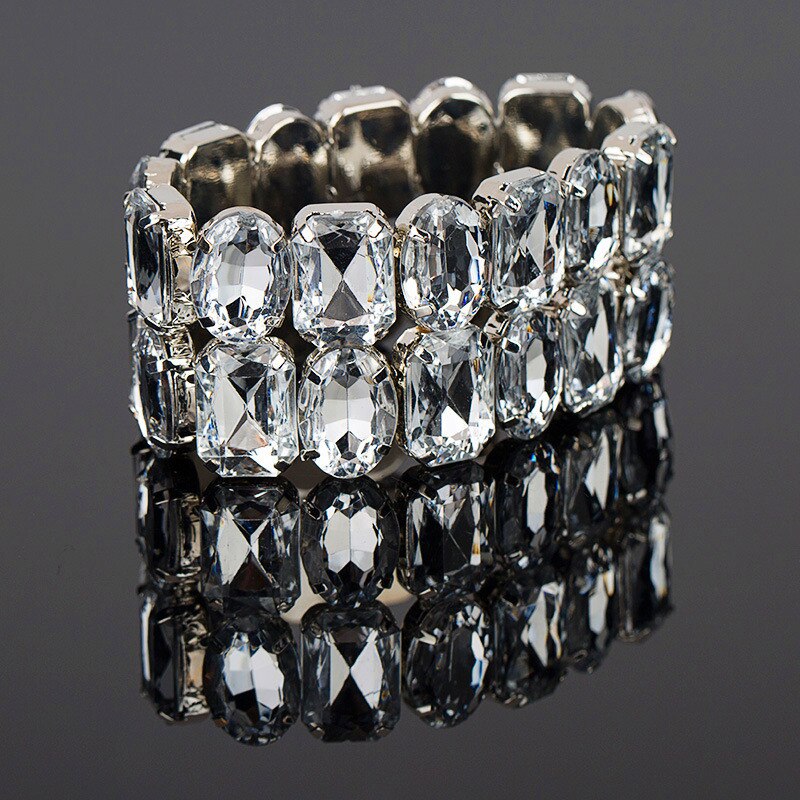 Cute Female Crystal Rhinestone Bangle Silver Color Big Wedding Bracelets Bangles For Women Valentine&#39;s Day