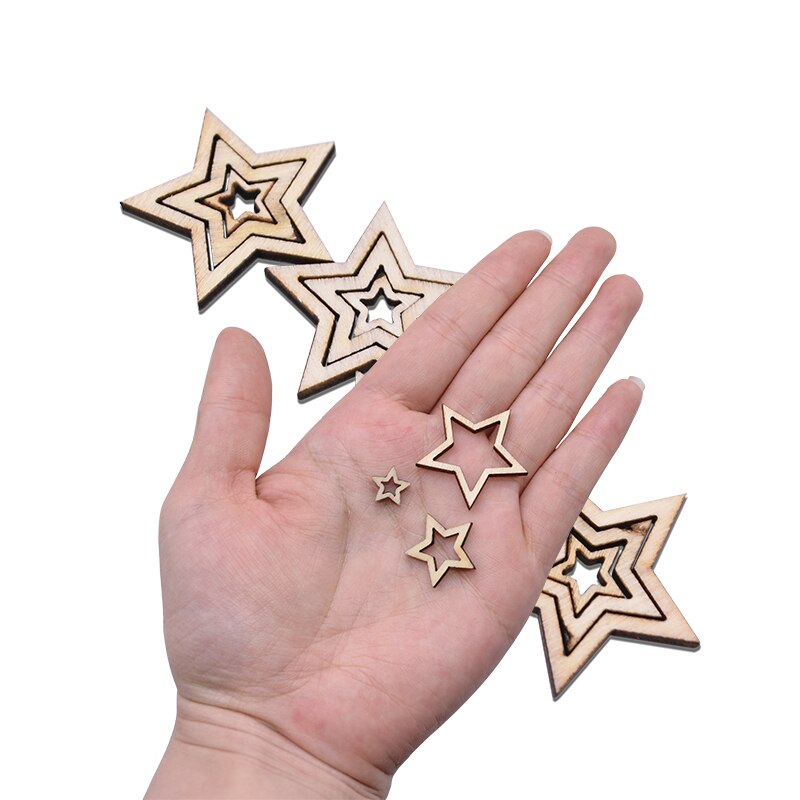Lot de 1/2/3cm 100 en forme d'étoile en bois, cœur, vintage, chic, pour scrapbooking, décoration de table de mariage, saint-valentin
