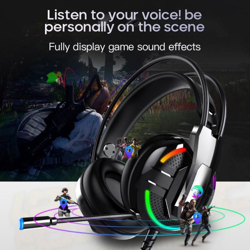 Casque filaire ordinateur portable jeu casque lumineux avec Microphone 4D effets sonores lumineux graves lourds écouteurs pour PC