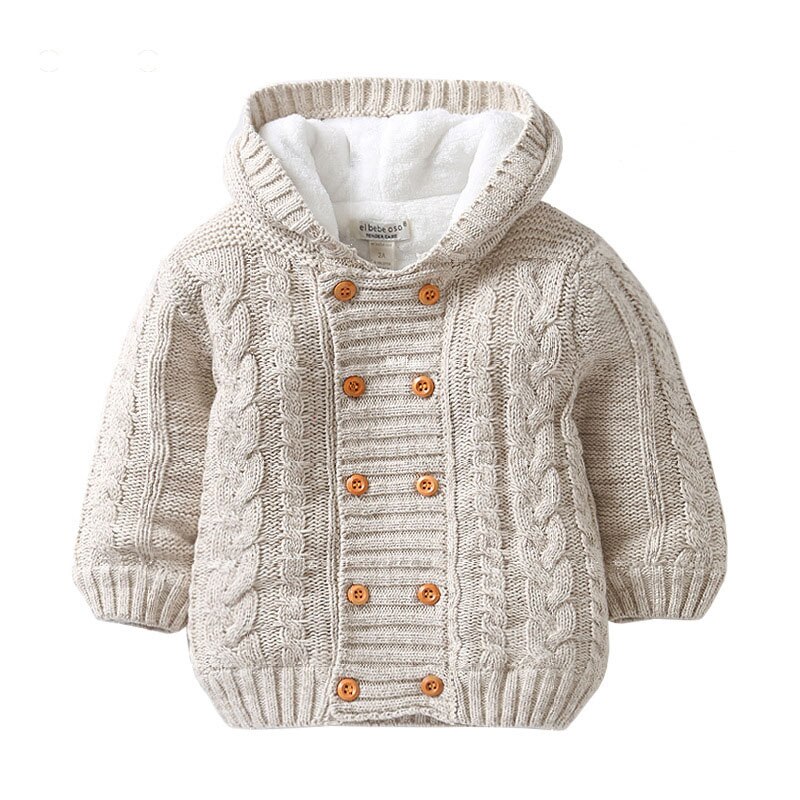 Iyeal Baby Jongens Hooded Vest Jas Lange Mouwen Fleece Gebreide Trui Kids Peuter Meisjes Winter Warme Bovenkleding 0-2 Y: Khaki / 18m