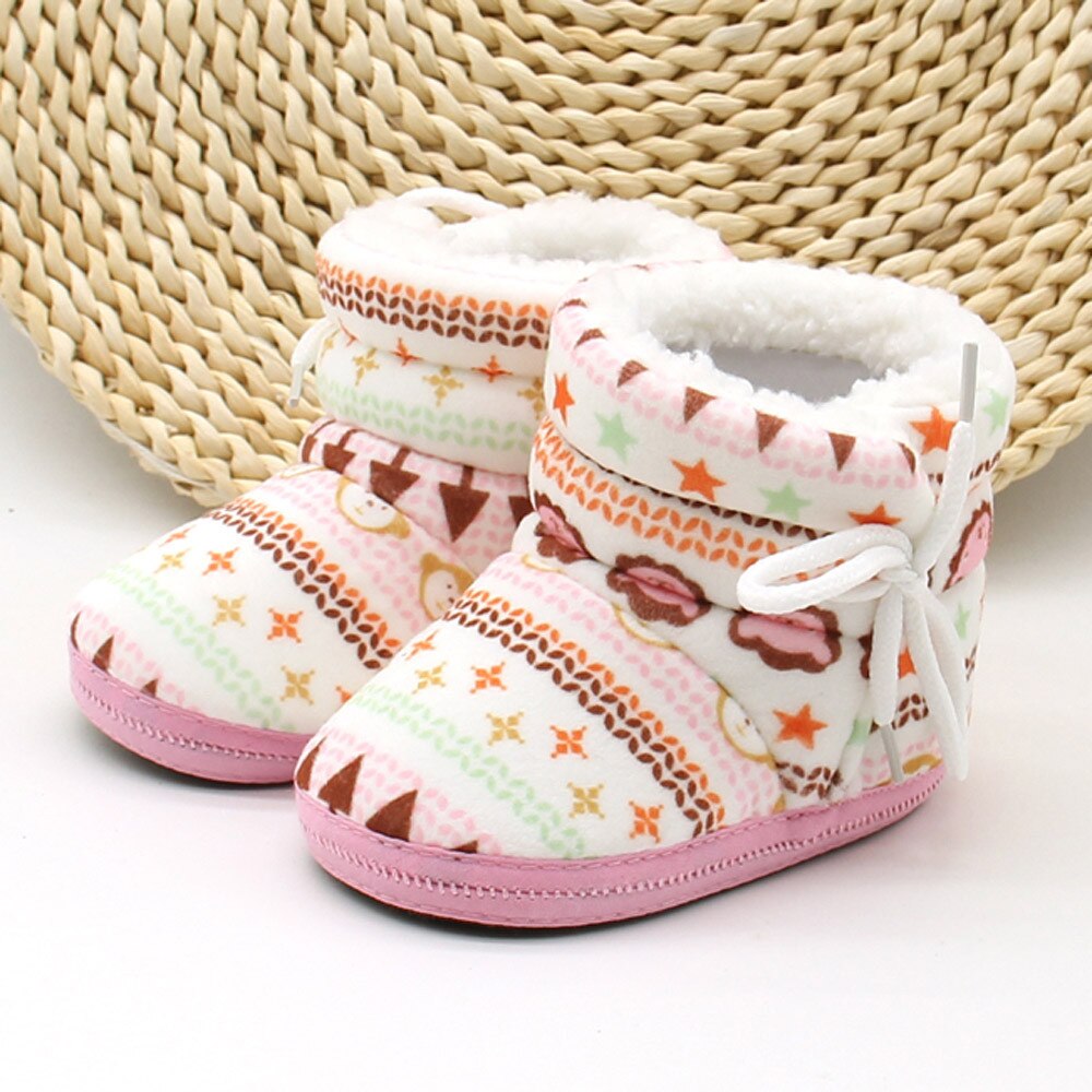 Baby Boots Prewalker Toddler Infant Newborn Baby Boho Printed Boots Soft Sole Boots First Walker Warm Shoes: Pink