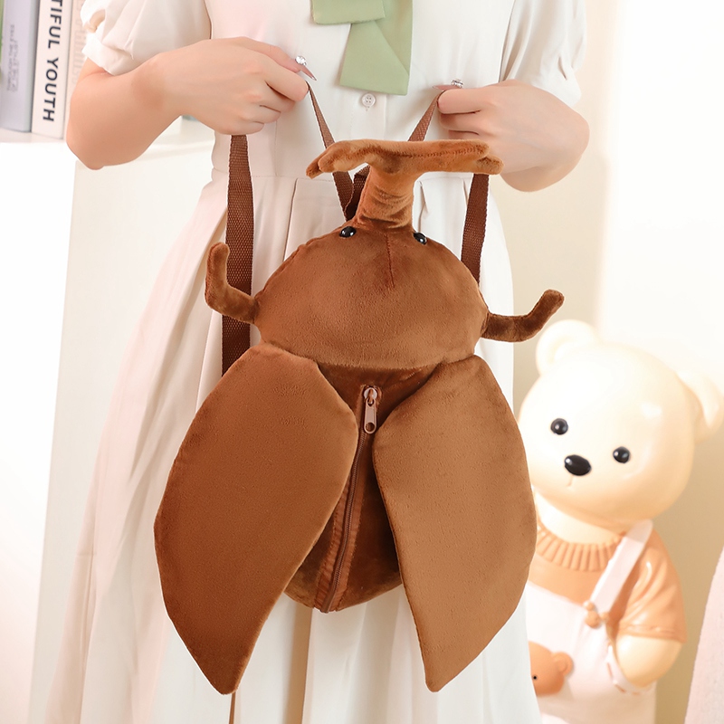 Mochilas de felpa con forma de cigarra y insecto de vaca de las tierras altas, lindas mochilas escolares esponjosas con animales, bolsas suaves Kawaii, de cumpleaños y graduación para niños