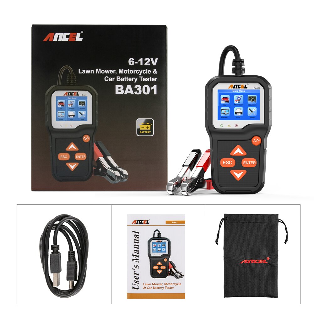 ANCEL BA301 Car Battery Tester 12V 6V Motorcycle Cranking Test 2000 CCA Boat Batteries Charger Analyzer Circuit Automotive Tools: Default Title