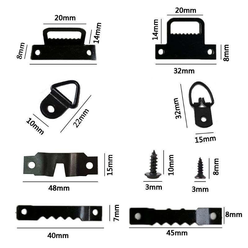Foto Fotolijst Opknoping Haak Kit Gekarteld Hanger Hardware Muur Gemonteerd Zwart