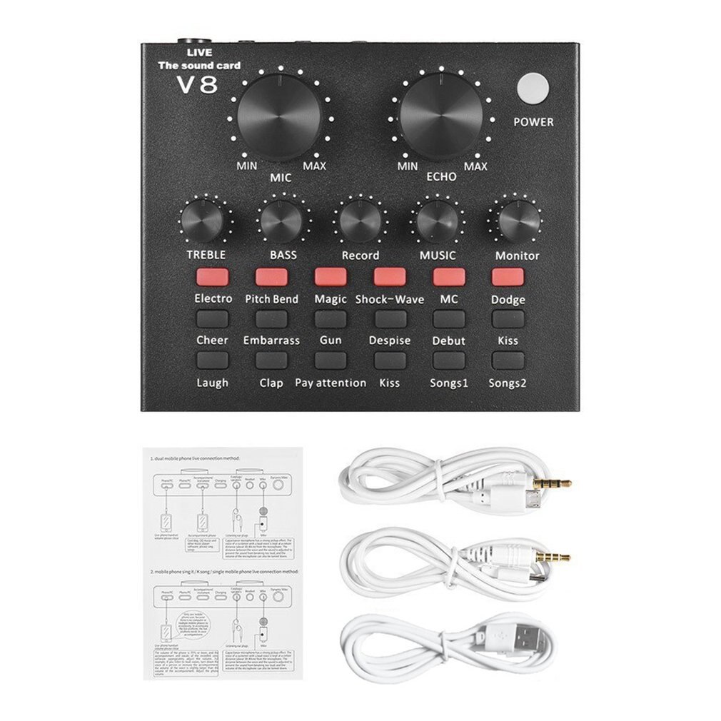 V8 Full Set Of Voice Recorder Computer Anchor Microphone Live Broadcast Equipment Portable Sound Card Set