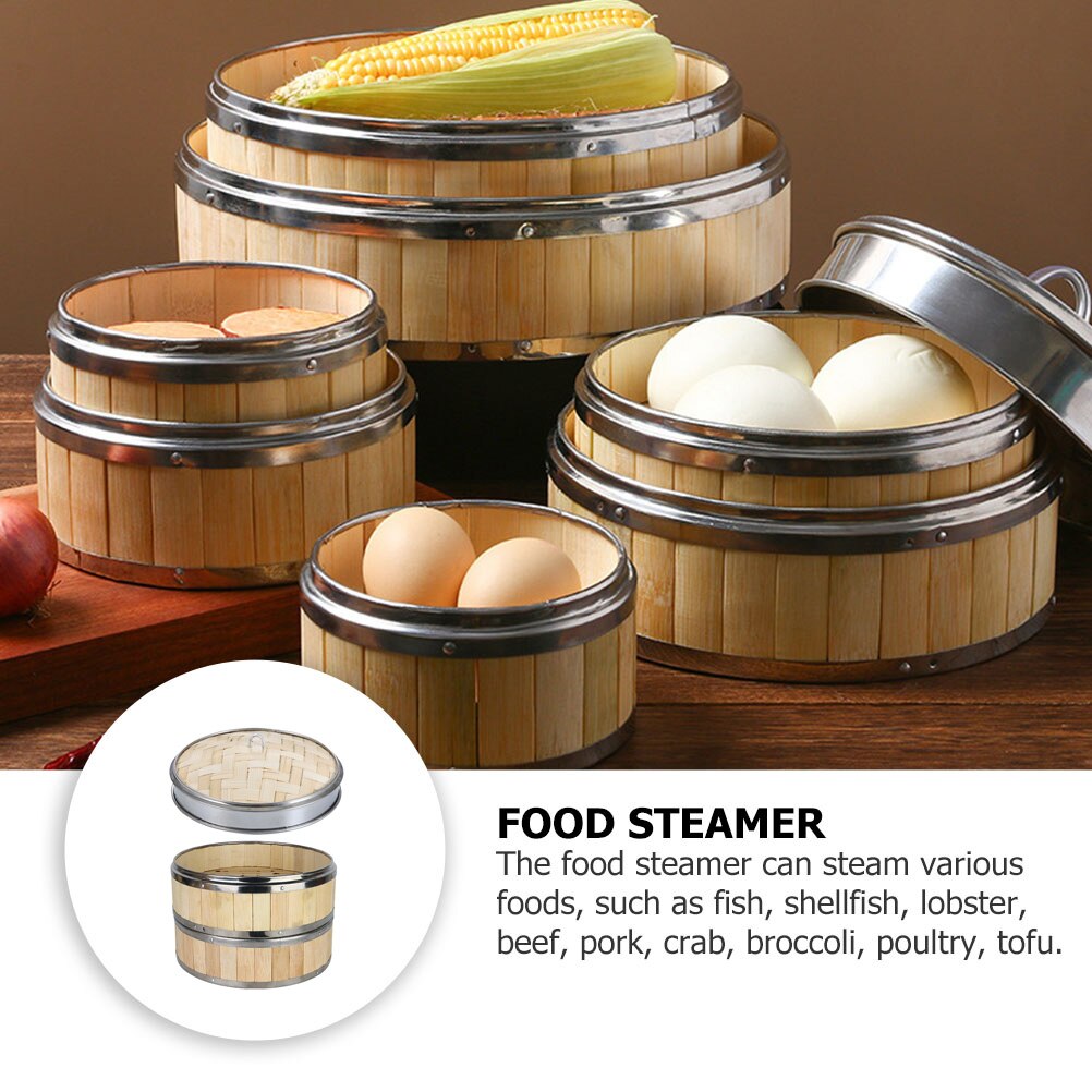 1 Set Chinese Bamboo Steamer Kitchen Food Steamer Buns Cooking Tool (Random Lid)