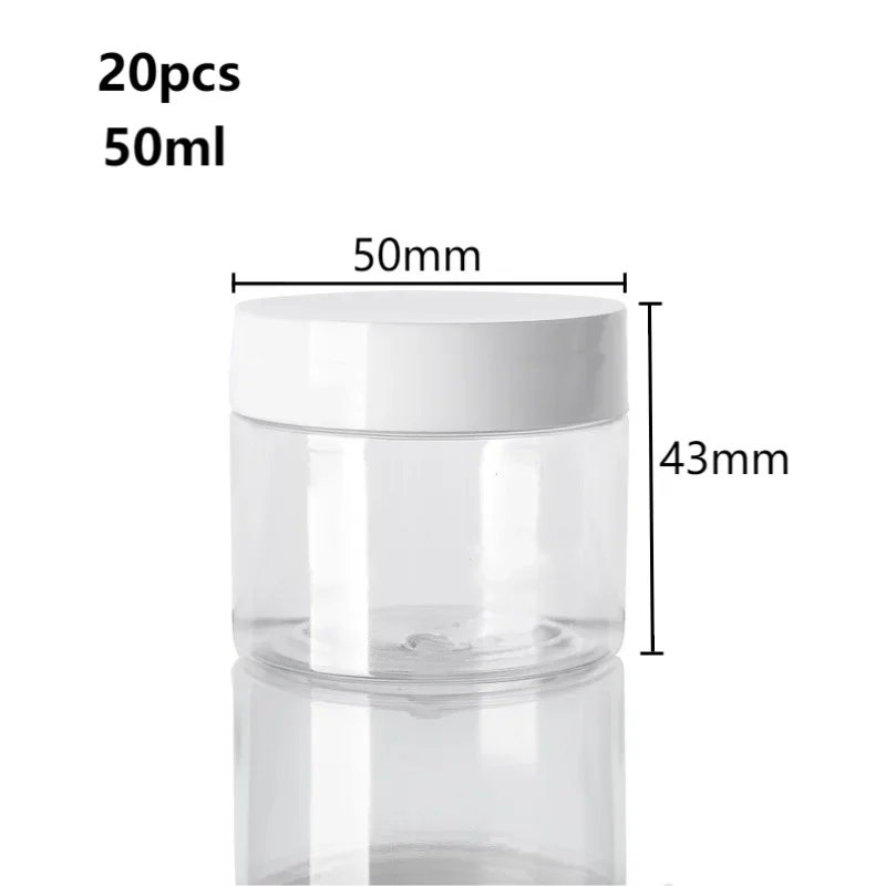20 piezas Frascos vacíos de plástico de 30/50/60/80/100/150ml con tapas blancas, recipiente para crema facial, botella de viaje para alimentos, suministros para el hogar: Morado
